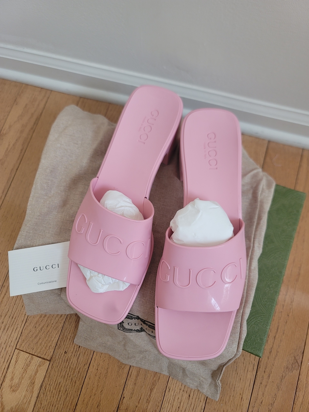 Gucci Pink Logo Slide Sandals